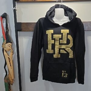 Headrush Bike Skate Y2K Metallic No 13 Black Hoodie with Gold Accents